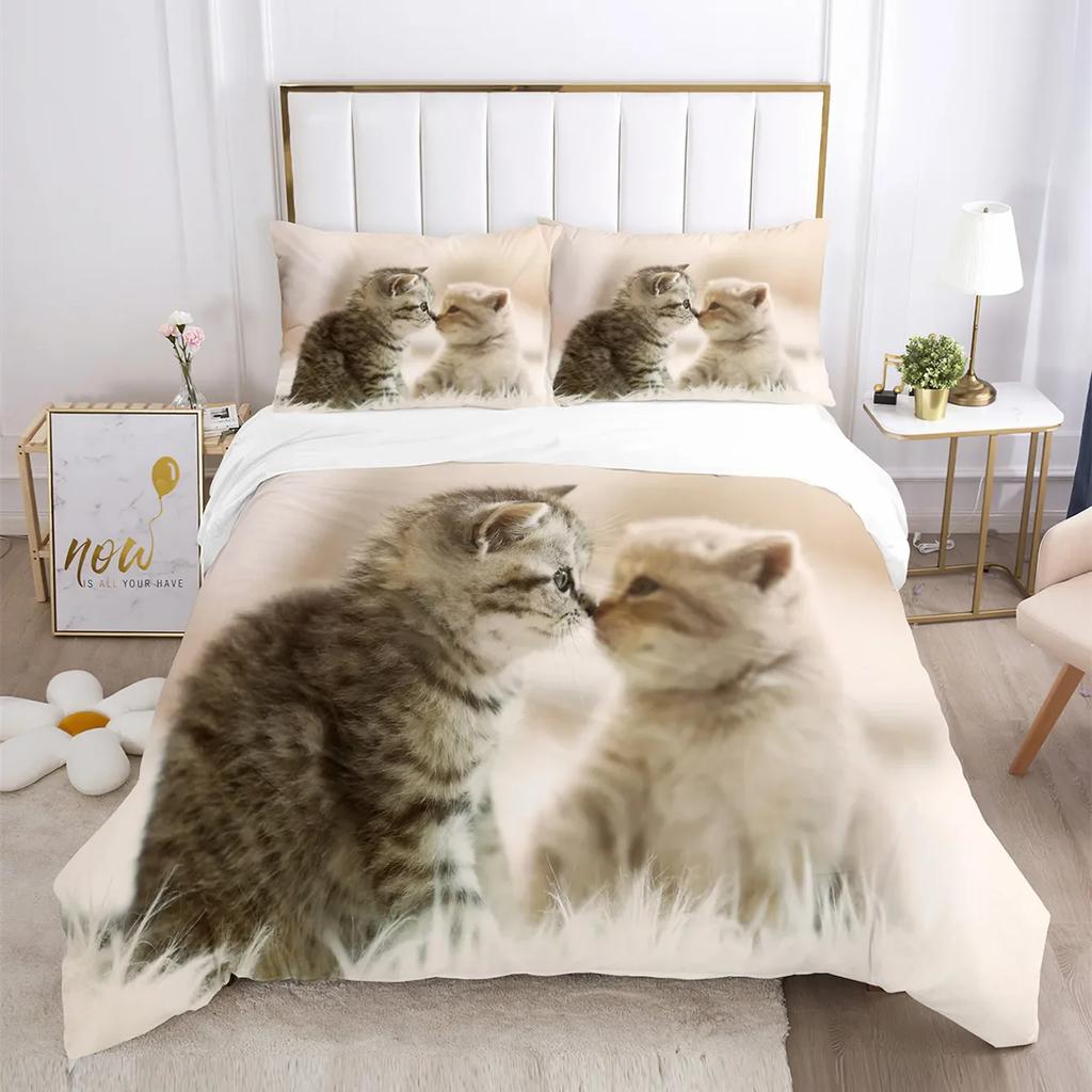 Comforter Cute Cat Bedding Comforter Set King Size For Kidsteens Boys Girls Animal Pet Theme Bed Set + S Bedclothes