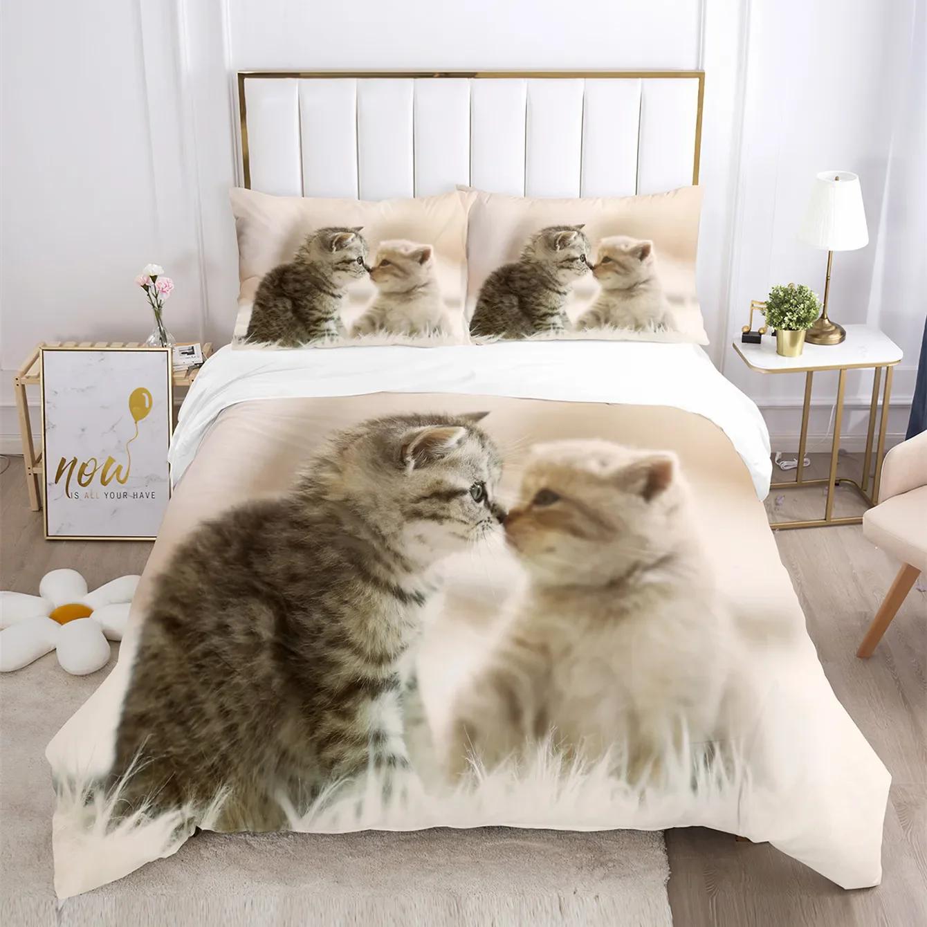 

Милый Кот Теплый Комплект Постельного Белья Размеры King-Size, Мягкое Пододеяльник для Детей Мальчиков Девочек, Тема Животных Питомцев 100*200cm Single