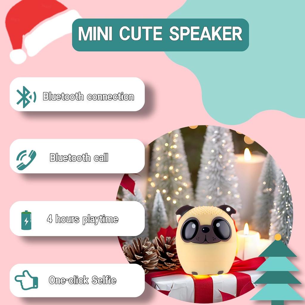 1.77 Inch Portable Mini Bluetooth Speaker Wireless with Lanyard, Cute Dog Style Bluetooth 5.0 for Phone PC Android Home Indoor Outdoor