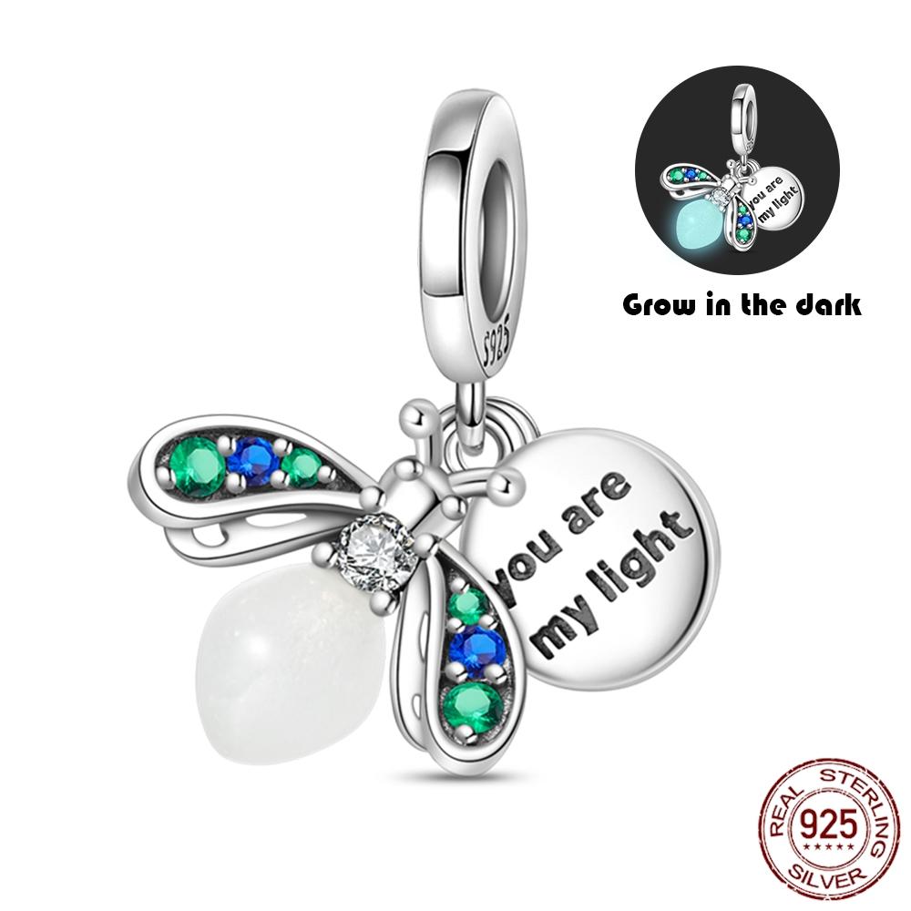 925 Silver Glow in the dark Firefly Honeybee Star Charms Beads Fit 925 Original Bracelets Fine DIY Jewelry Gift Women