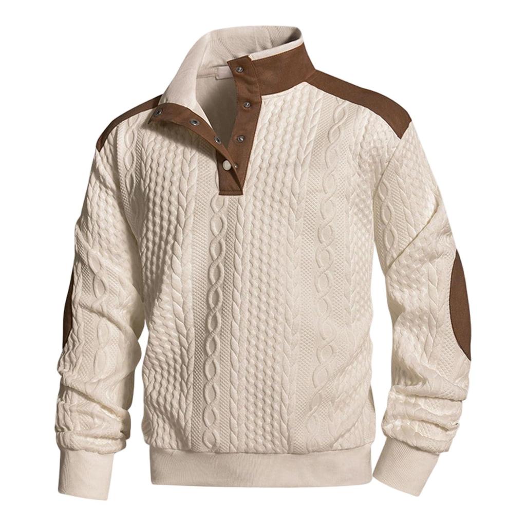 Men's Color Block Sweatshirt with Stand Collar Long Sleeve Pullover Top