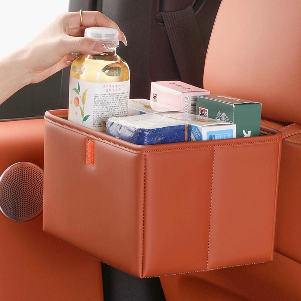 Leather Foldable Car Trash Bin Hanging Car Backseat Storage Box Vehicle Trash Can  Car Supplies