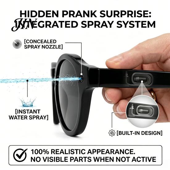 Dark Lens Disguise Glasses Prank Water Glasses, Novelty Squirting Sunglasses, Round Sunglasses with Hidden Spray, Fun Toy for Parties Spray