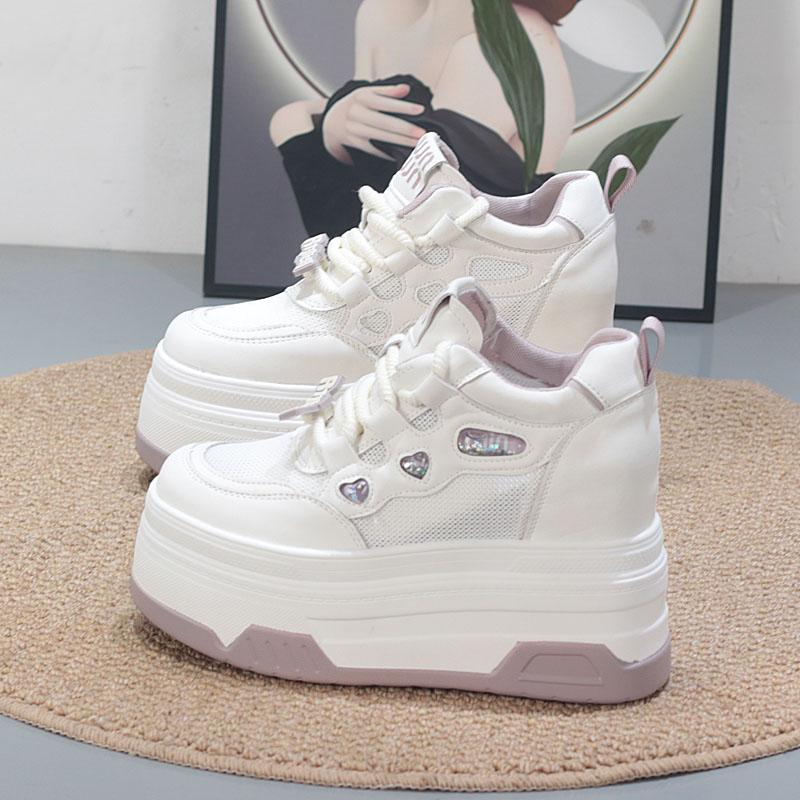 Fashion 10CM Cow Suede Genuine Leather Platform Wedge Skate Boarding High Brand Heels Casual Women Vulcanized Shoes Summer Shoes