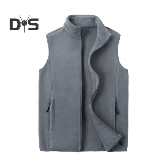 

Мужской флисовый жилет, пальто, воротник-стойка, без рукавов, двойные боковые карманы, жилет, застежка-молния, однотонный, теплый, осенне-зимний жилет L серый