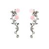 European-American Floral Rose Branch Women's Long Alloy Stud Earrings