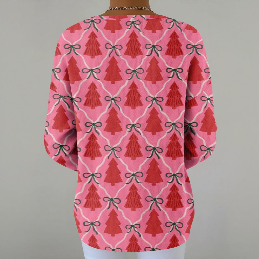 Women's Fashion Long Sleeve Christmas Snowflake Print Top Elegant Casual Top