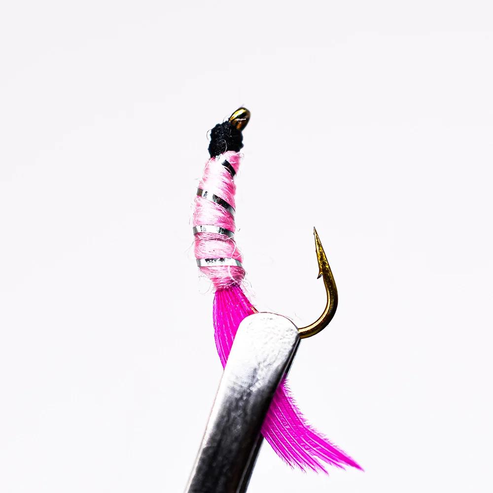 MNFT 10pcs/set 12# Rose Red Feather Silver Zebra Pattern Dry Fly Fishing Flies Fish Hook Nymph Lures Mayfly Baits