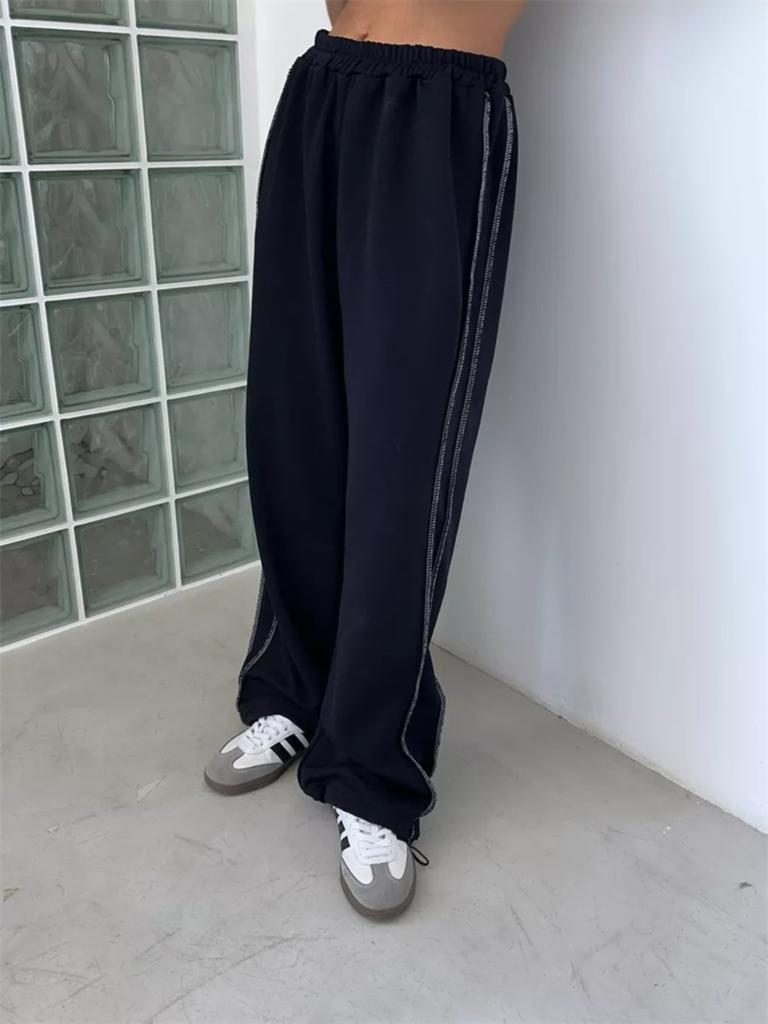 Black And Checkered Wide-leg Trousers For Women Summer -conditioned Cool Trousers High-waisted Drapey Straight-leg Floor-length Trousers