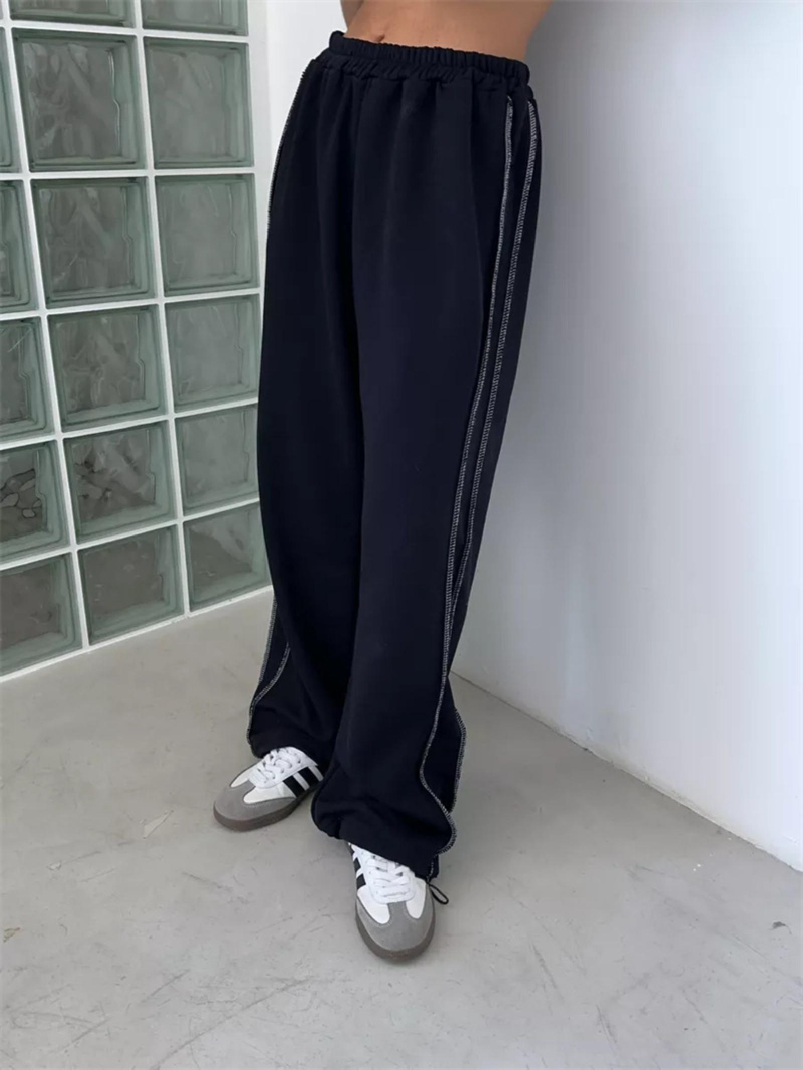 Black And Checkered Wide-leg Trousers For Women Summer -conditioned Cool Trousers High-waisted Drapey Straight-leg Floor-length Trousers S
