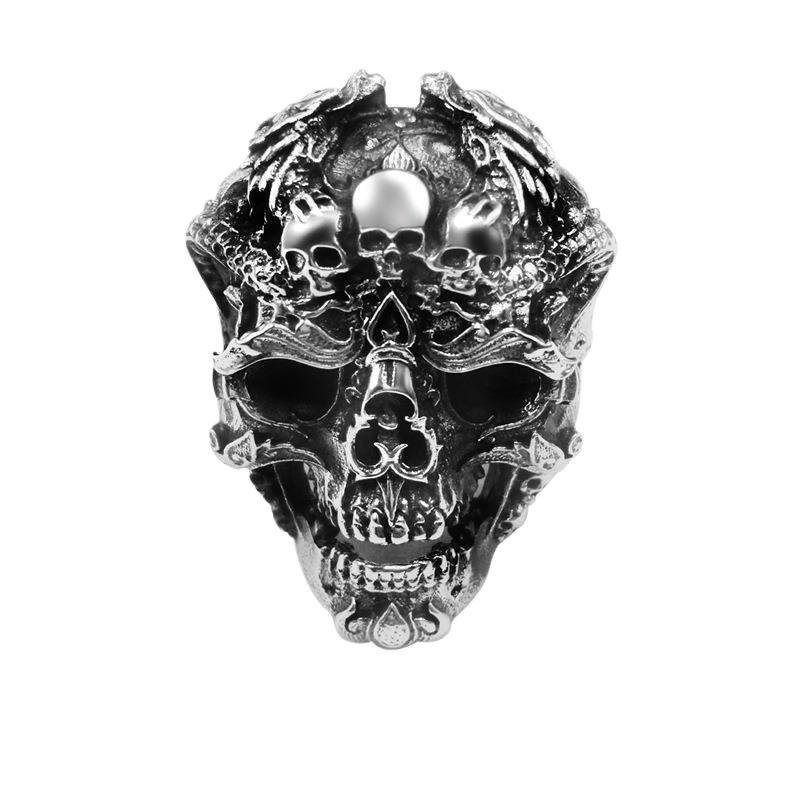 Retro Thai Silver Exaggerated Domineering Skull Ring, Thai Silver Men's Opening Adjustment Ring, Popular Personality