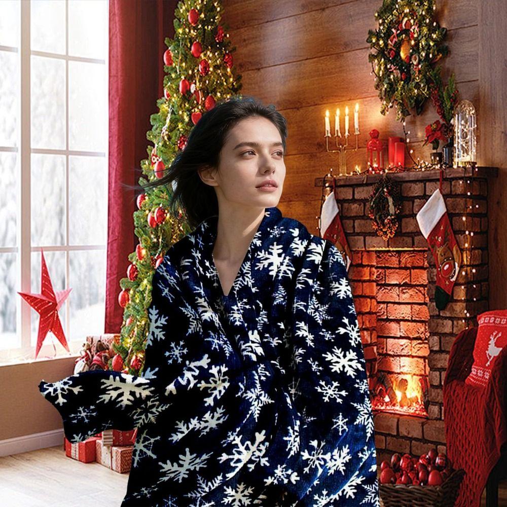 10x110cm Christmas Blanket Warm Soft Snowflake Christmas Throws Comfortable Breathable Xmas Fleece Blanket Winter Season