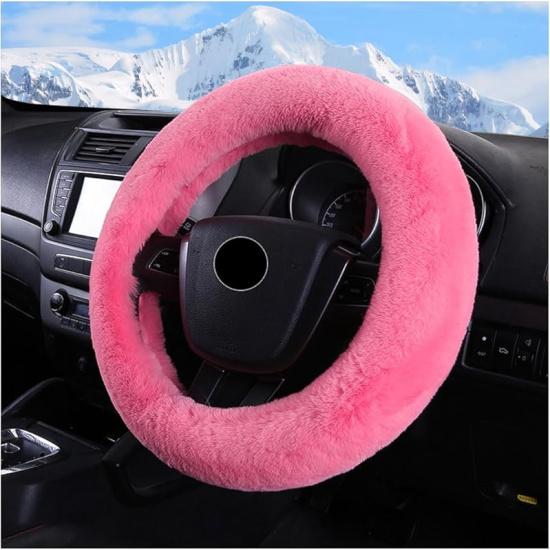Car Fuzzy Steering Wheel Cover, 15 inch Fluffy Soft Steering Wheel Protector for Winter Warm, Anti-Slip Fuzzy Plush Vehicle Wheel Wrap Cover Interior