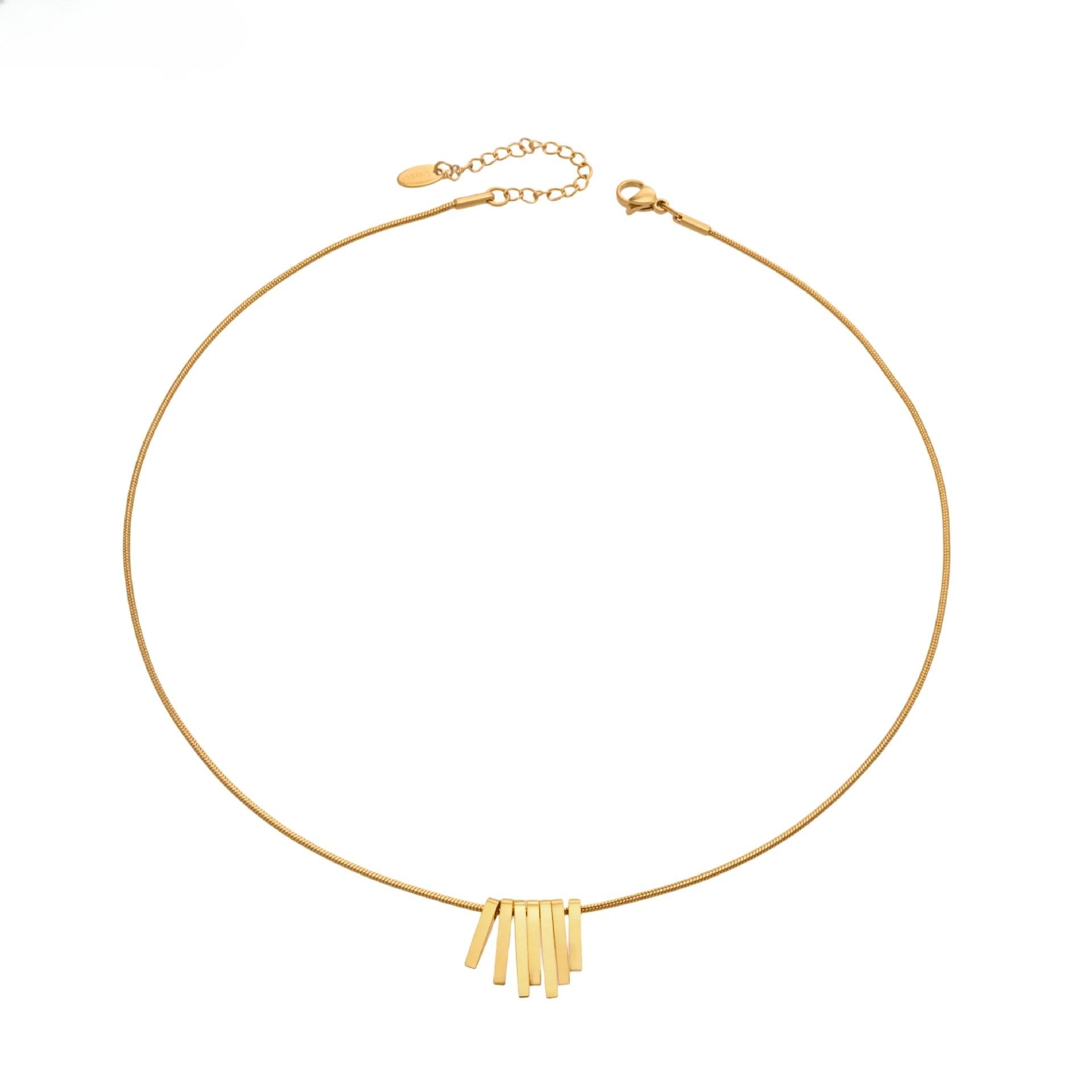 Tassel Snake Chain Choker Stainless Steel Gold Plated Minimalist Strip Drop Collar Necklace for Women золотой