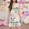 Vestidos para Niñas Manga Corta Estampado Floral Vestido de Dama de Honor para Adolescentes Vestido Casual para Niñas Vestidos Talla 10-12