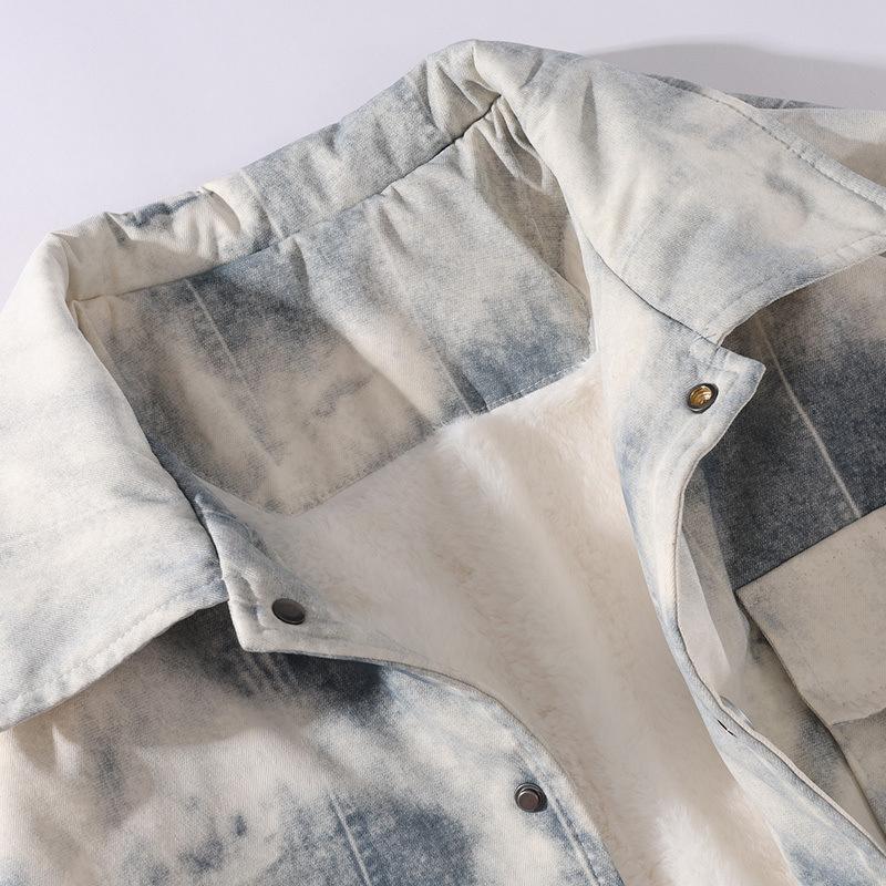 Velvet Long-sleeved Shirt Men Thickened and Warm American Workwear Couples National Jacket Men Casually