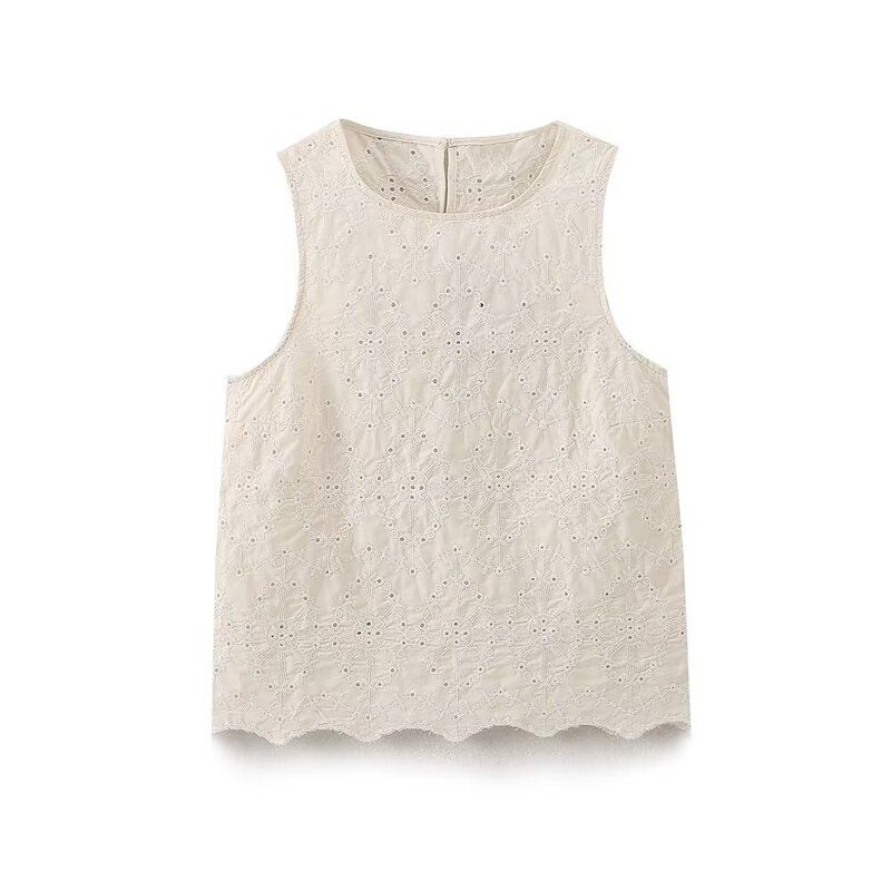Fashion Style 2024 Summer New Arrival Women's Sleeveless round Neck Slimming Easiest for Match Stylish Embroider Tops 4437241