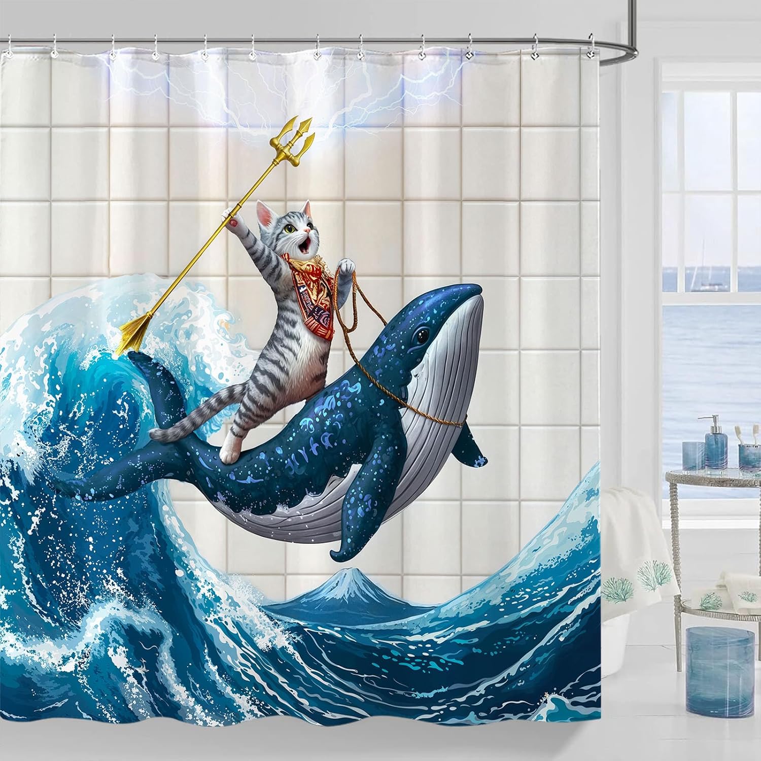 

Funny Shower Curtain Dinosaur Curtain Funny Decorative Curtains for Bathroom Cute Curtain Set with 90x180CM