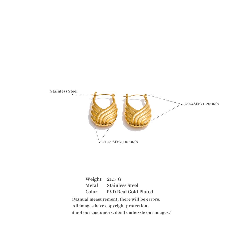 Eetit Statement Stainless Steel Striped Hollow Geometric Hoop Earrings 18K Golden Plated Texture Daily Jewelry Waterproof