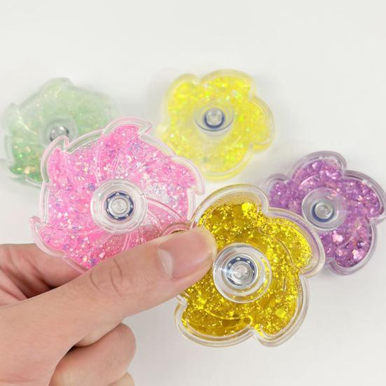 Flower Spinner Fidget Toy Glitter Quicksand Filled Stress Relief Finger Flexibility Training Spinning Top Fingertip Gyro Kids Teens Adults Gift