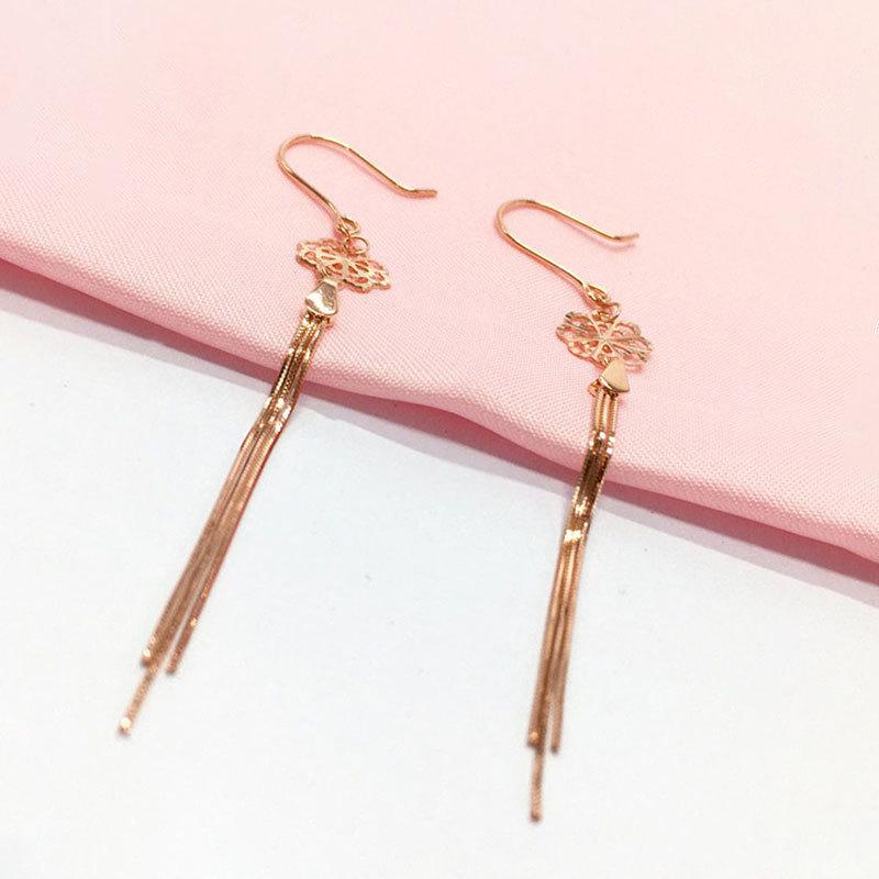 Фиолетовые Золотые Серьги Покрытие Розовым Золотом Цвет Золота Полые Цветок Змеиная Кость Бахрома Модный Крючок для Уха