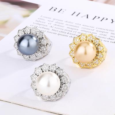 Gioielli Rame Platino Placcato Anello Perla Donna 14Mm