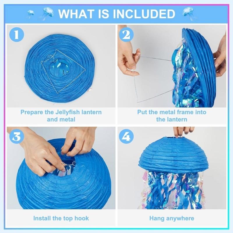Set of 6 Ocean Theme Jellyfish Paper Hangings Colorful Hanging Decoration for Birthday Parties and Baby Showers