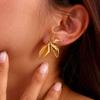 European & American Style Stainless Steel Petal Leaf Earrings for Women