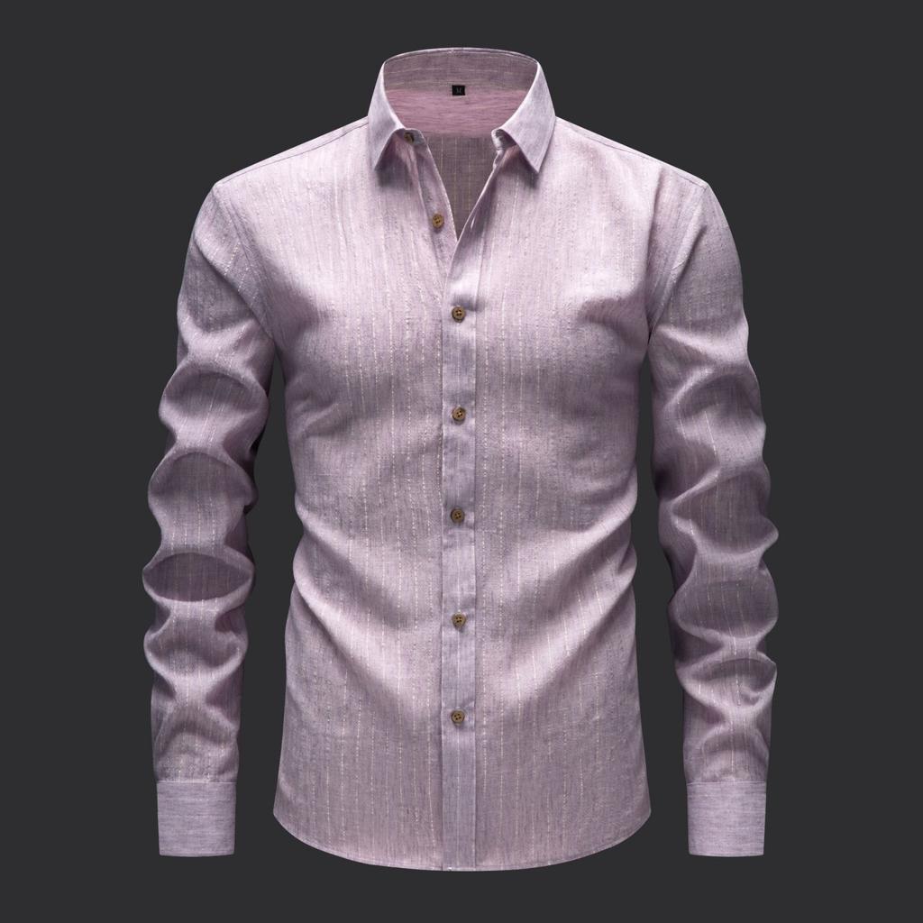 Men's Casual And Trendy Digital Print Gold Thread Striped Long-sleeved Lapel Button-down Shirt