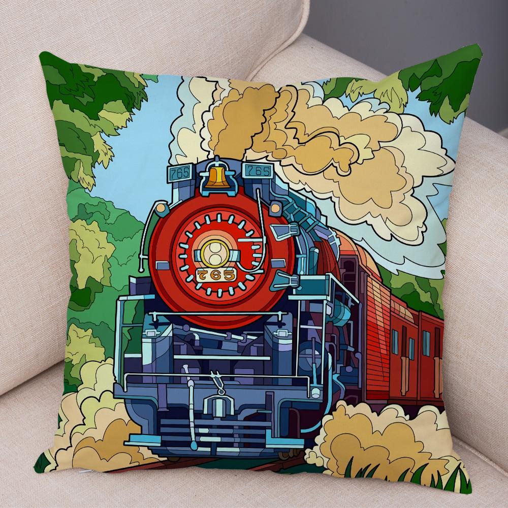 Cartoon Emblem Flower Printing Pattern Decorative Pillowcase Home Sofa Bedroom Car Room