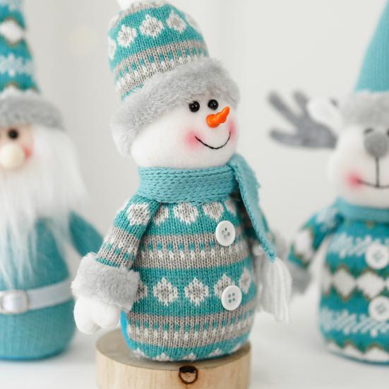 Christmas Doll Blue Snowman Santa Claus Reindeer Christmas Doll Handmade Plush Figure Ornament Home Office Decor
