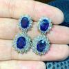Royal Blue Zircon Oval Earrings Fashionable High-End Design Accessories for Banquets Personalized Simple Zircon