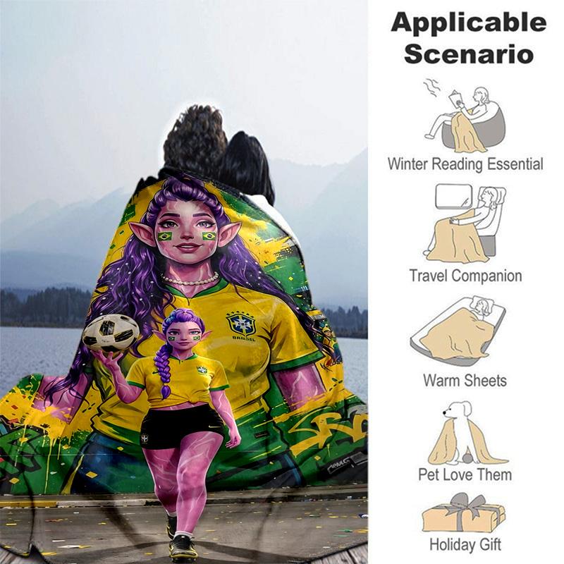 1pc Brazilian Soccer Mural Art Flannel Blanket Soft Warm Throw Blanket for Bedroom Living Room Bed Travel Camping Picnic Gift. MT71601152