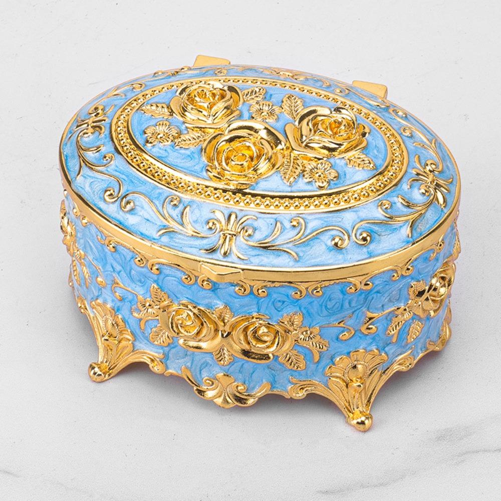 Oval Rose Enamel Box European Style Antique Storage Case Earring Display Box  Ring Organizer