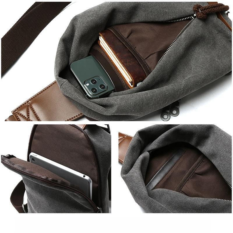 Men Canvas Chest Bag Large Capacity Crossbody Bags Retro Shoulder Bag Casual Student Messenger Bag