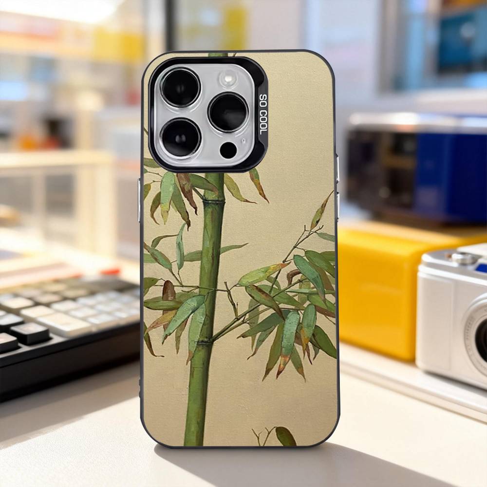 Painting Chinese Style Bamboo Phone Case For iPhone 17,16,15,14,13,12,11,Pro,XS,Max,Plus,Mini,SE4,E IMD Matte Black