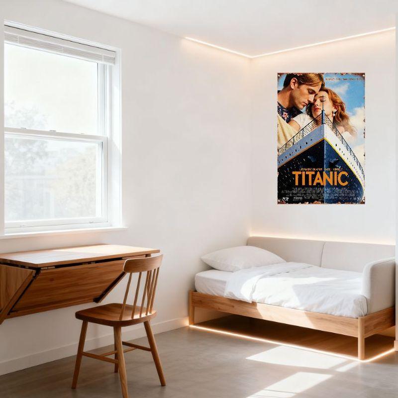 Titanic Movie Poster Metal Tin Sign Vintage Retro Wall Decor with Couple Embrace Design for Home Bar Man Cave Decoration