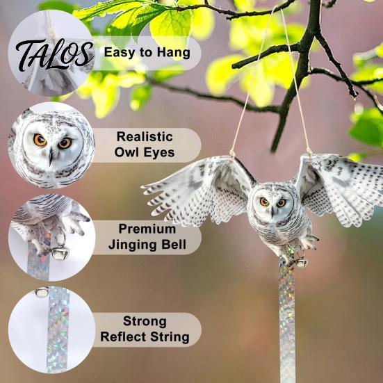 Patio Owl Deterrent 2Pcs Simulated Hanging Decoration Reflective with Dual-Side Garden Decor Printed Waterproof Acrylic Fake Owls for Balcony