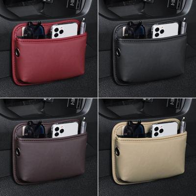 Skórzany organizer do przechowywania na fotel samochodowy i uchwyt na telefon