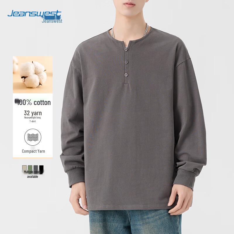 

Jeanswest Men s Pure Cotton Loose Fit Long Sleeve Henley Top XL