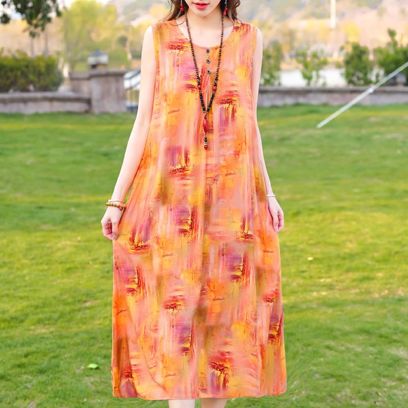 Plus Size Women's Elegant Dresses Loose Summer Sleeveless Dress Female Vintage Clothes