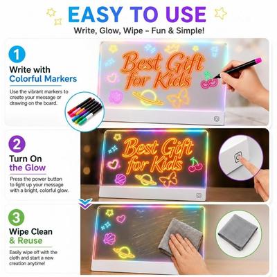 With 12 Color Pen LED Drawing Board DIY Light-Up Message Board Creative Doodle Board  Kids