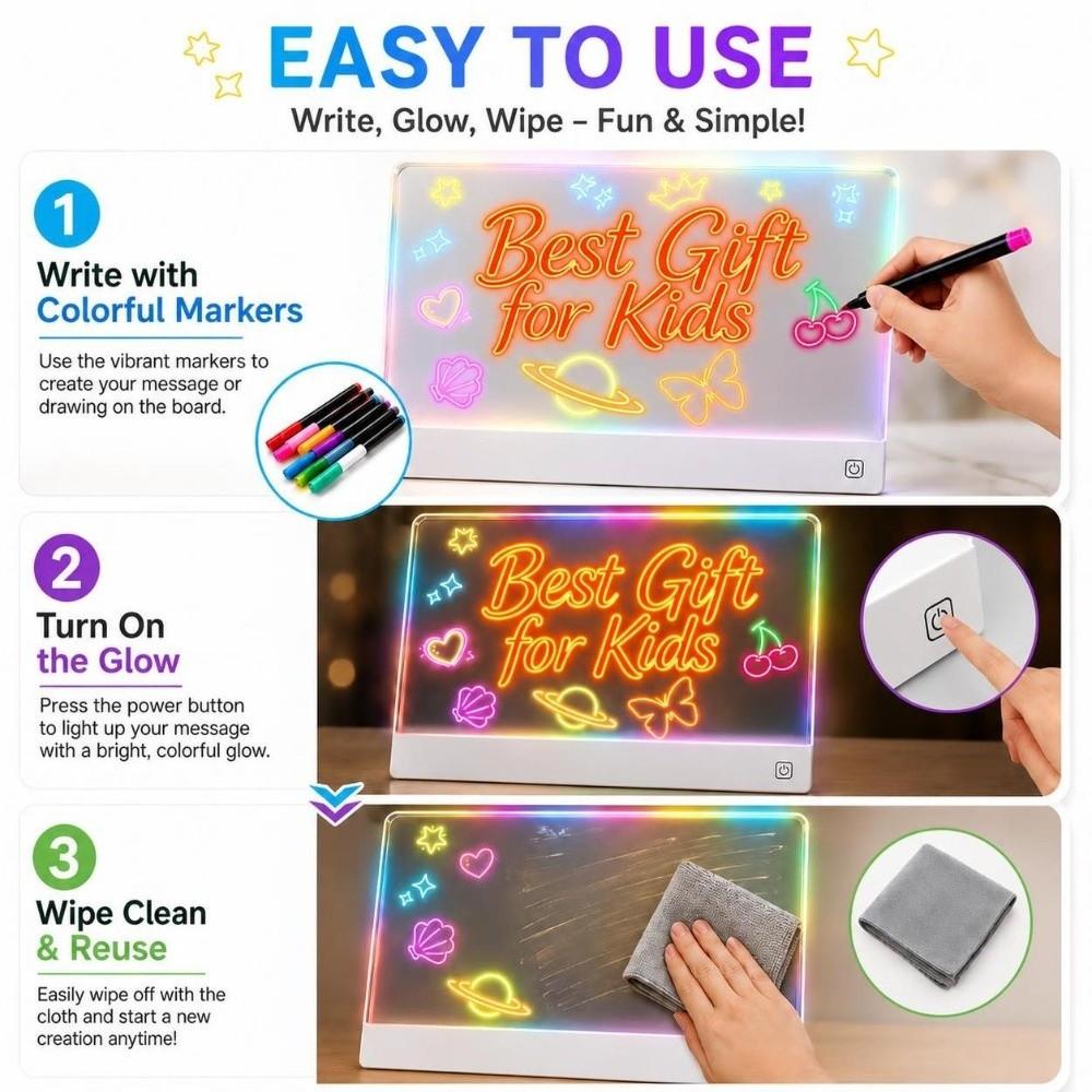 with 12 Color Pen LED Drawing Board DIY Light-Up Message Board Creative Doodle Board Kids
