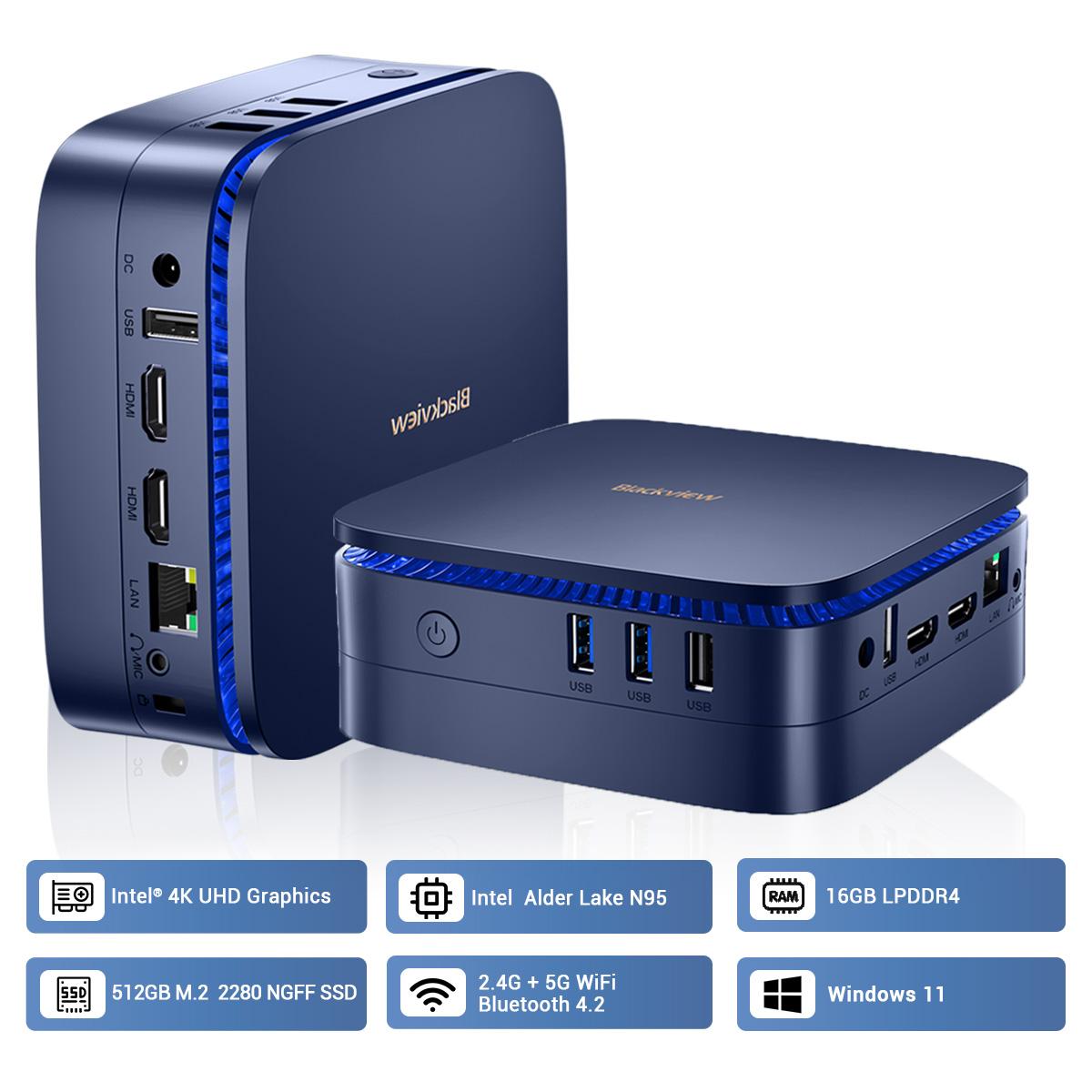 

Blackview MP60 Windows 11 Pro Процессор Intel Alder Lake N95 12-го поколения 16 ГБ ОЗУ 512 ГБ SSD Настольный игровой компьютер 16GB+512GB синий