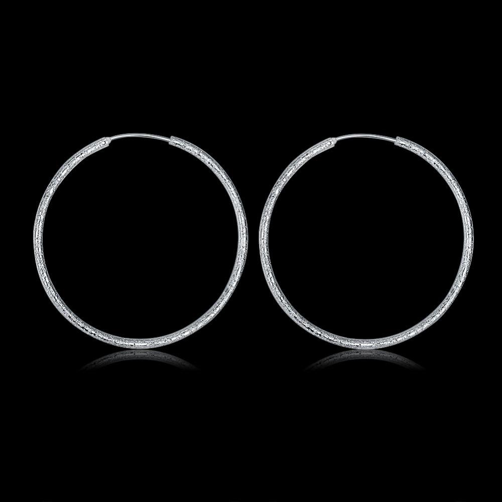 Free Shipping 925 Sterling Silver Simple Scrub 5.0cm Hoop Earrings for Women Trendy Jewelry Earrings