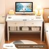 Compact Corner Computer Desk with Integrated Bookshelf & Vanity for Bedroom or Home Office