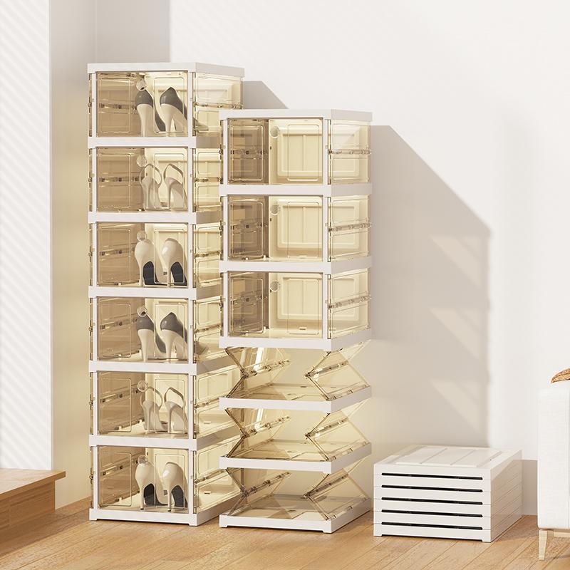 Multi-layer Foldable Shoe Box Dust-proof Thickened Storage Cabinet Plastic Stackable Cabinets Large-size Shoe Rack Easy Assembly
