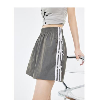 Black Bow Sports Shorts for Women's Summer Thin New High-waisted A-line Slimming Casual Five-point Pants
