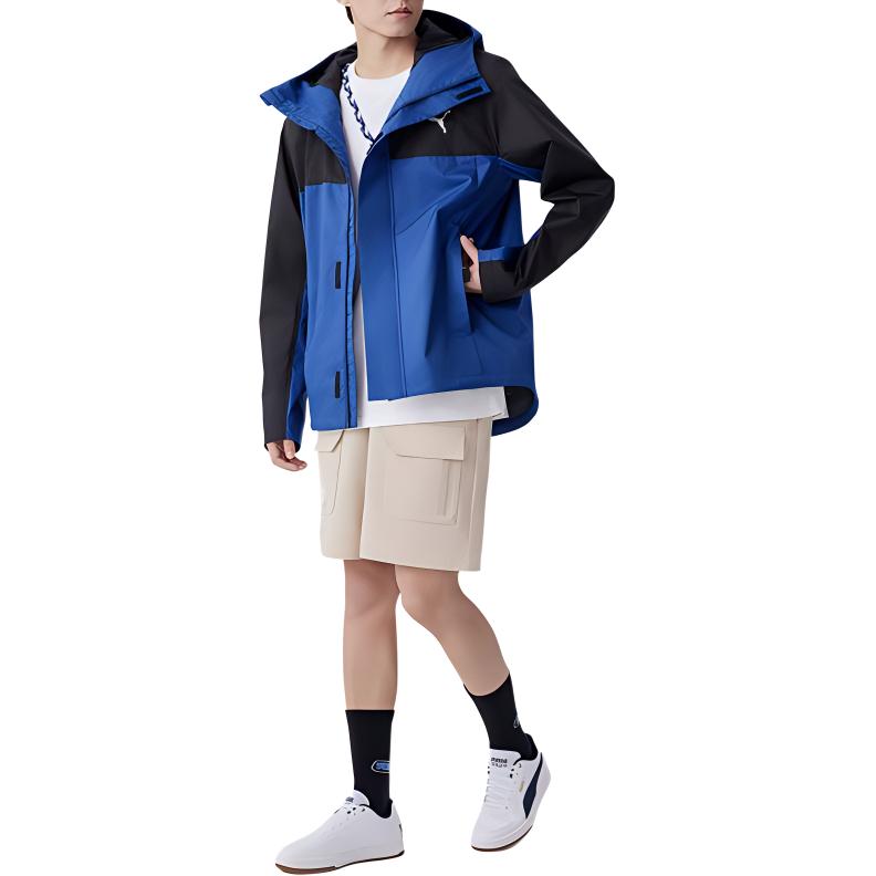 Puma Barevný blok Logo Zapínací mikina s kapucí Dlouhý rukáv Outdoorová turistická větrovka Pánské bundy Tmavě modrá 683477-09