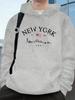 New York-style Letter Print Men's Trendy Hooded Sweatshirt for Fall/winter, Creating a Street Style Look—a Loose and Comfortable Top.
